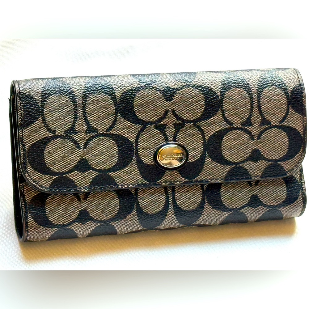 Coach Black‎ and Gray Signature Coated Canvas Peyton Continental Wallet